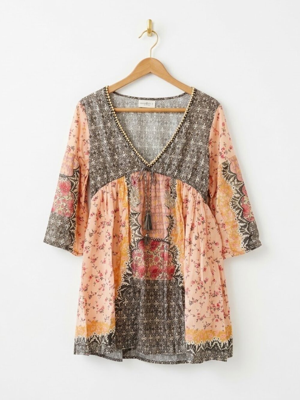 Natural Life Mini Dress Size Small V-Neck Boho Cottagecore Boho Countryside